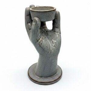 Bloomingville Stoneware Hand Tea Light Candle Holder Gray Glaze Boho Witchy New